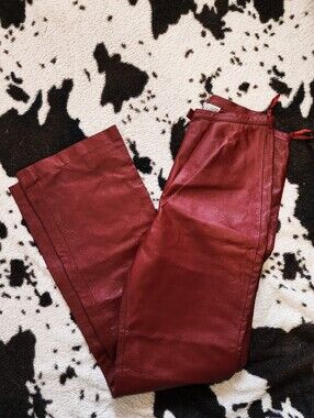 "NEWPORT NEWS" WOMEN'S 90'S FLARE LEATHER PANTS - RUBY RED
